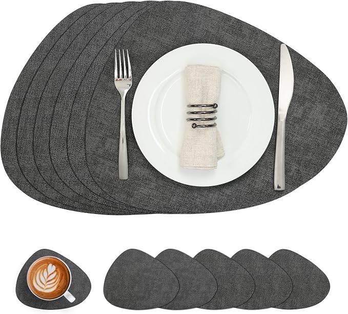 Faux Leather Placemats Set of 6, Dual Sided by Chitomars