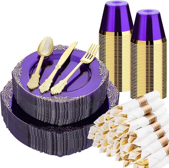 Bestluck 350PCS Purple Disposable Dinnerware by Bestluck