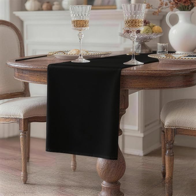 Black Table Runner, Waterproof Washable Runners 90 Inches Long | Reusable 12x90 - Image 2