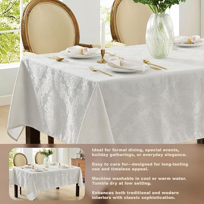 Newbridge Barcelona Luxury Damask Fabric Tablecloth, 70” Extra Wide x 90” - Image 3