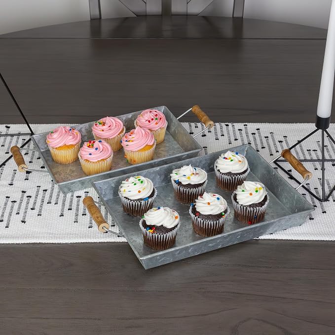 AuldHome Design Galvanized Farmhouse Trays; Farmhouse Decor Rectangular Trays - Image 2