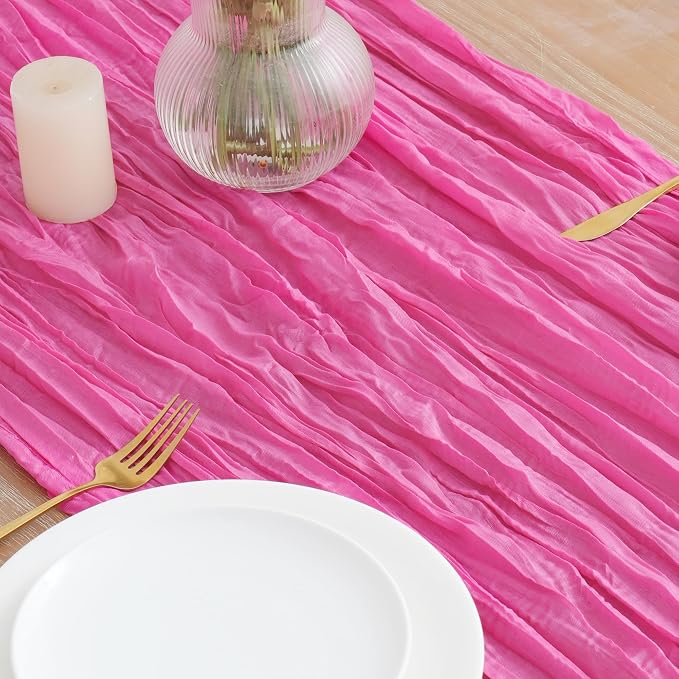 Asee'm 6pcs Hot Pink Cheesecloth Table Runner Summer 10FT Fuchsia Gauze | Boho - Image 3