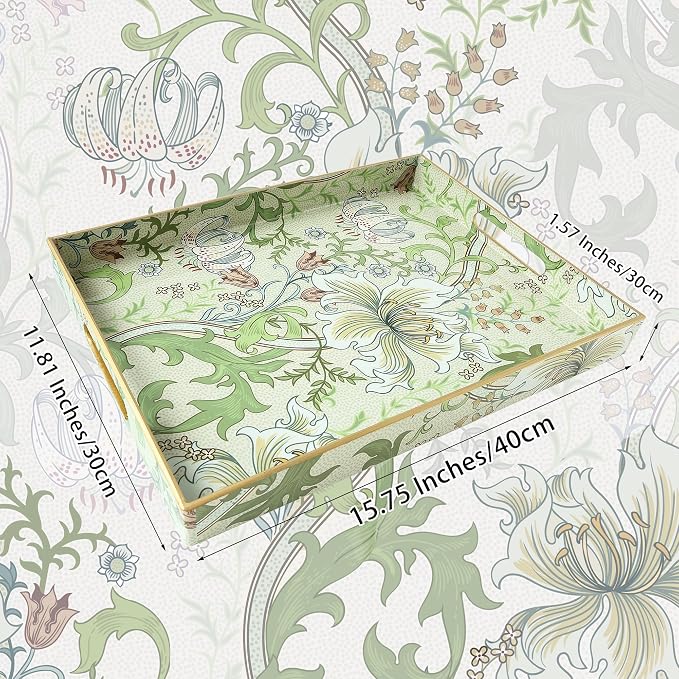 Serving Tray with Handles, Rectangular Plastic Tray with Floral Artwork – - Image 4