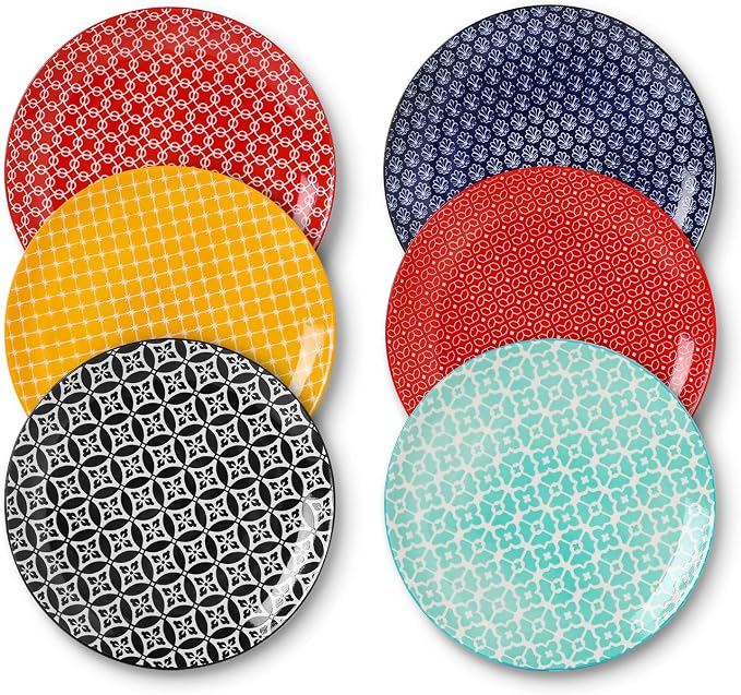 DOWAN 10" Colorful Dinner Plates Set of 6, Ceramic Dessert Plates Set by DOWAN