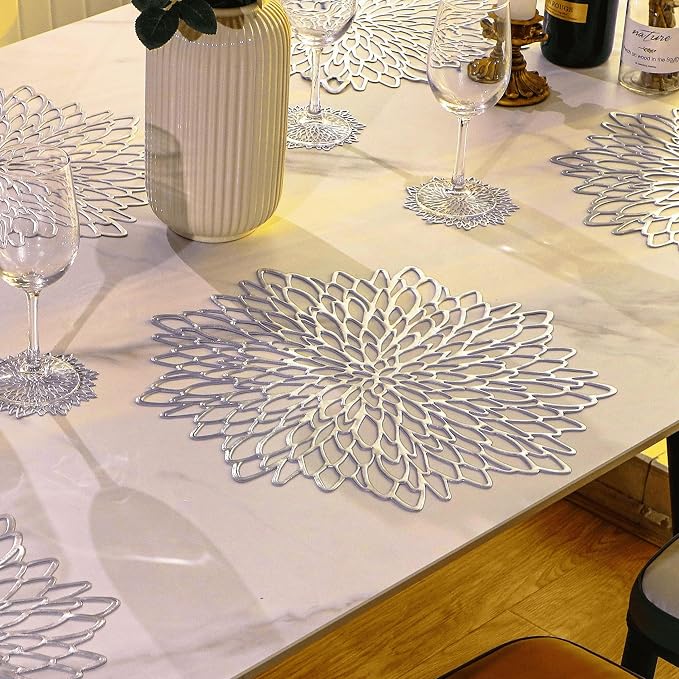 Snowkingdom 12 Pack of Silver Placemats Metallic Vinyl Dinning Table Mats - Image 4