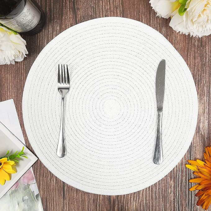 SHACOS Round Braided Placemats Set of 4 Washable Round Table Mats - Image 2