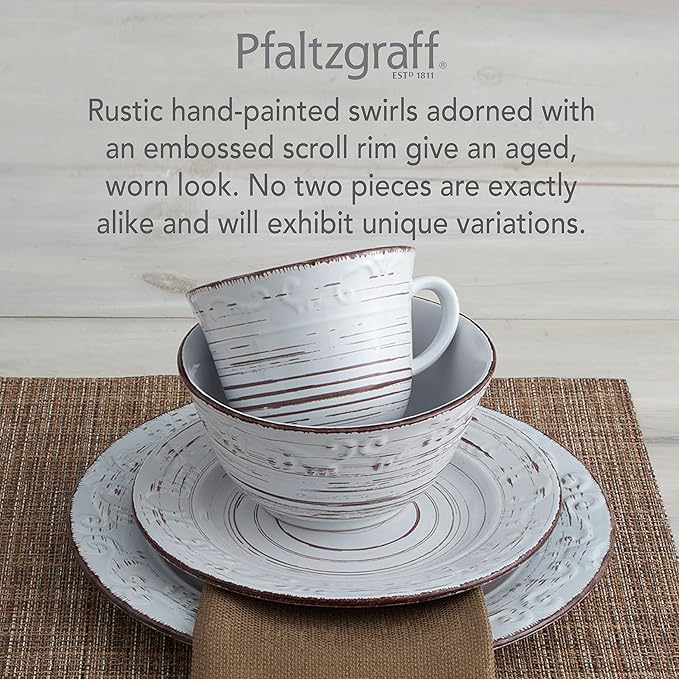 Pfaltzgraff Trellis White 16-Piece Stoneware Dinnerware Set, Service - Image 4