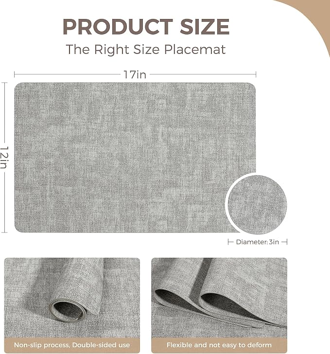 NCUE Vinyl Placemats Set of 4, Heat Resistant, Nonslip Faux Leather Waterproof - Image 4