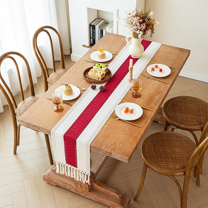 Boho Table Runner for Home Decor 12x72 Red Fall Coffee Table Decor | 72 Inches - Image 8