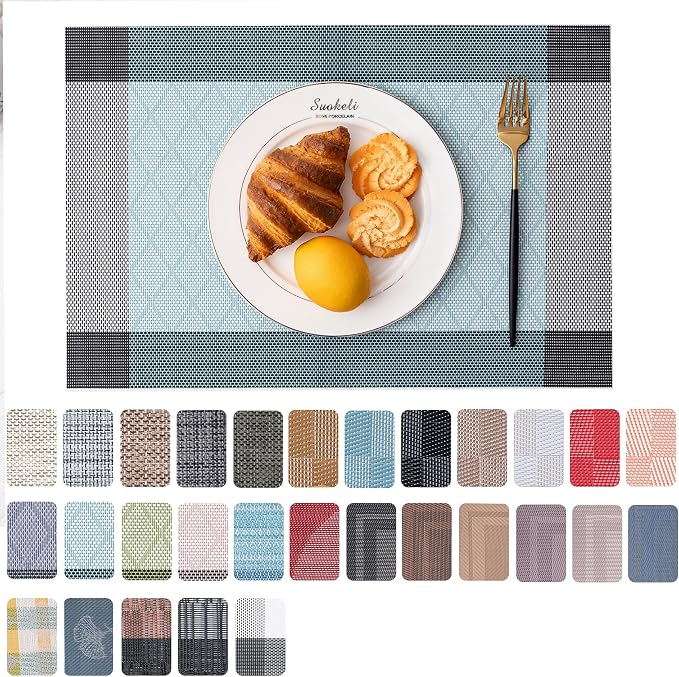 Placemats Set of 6 Washable Indoor | Outdoor Vinyl Place Mats by CADONO