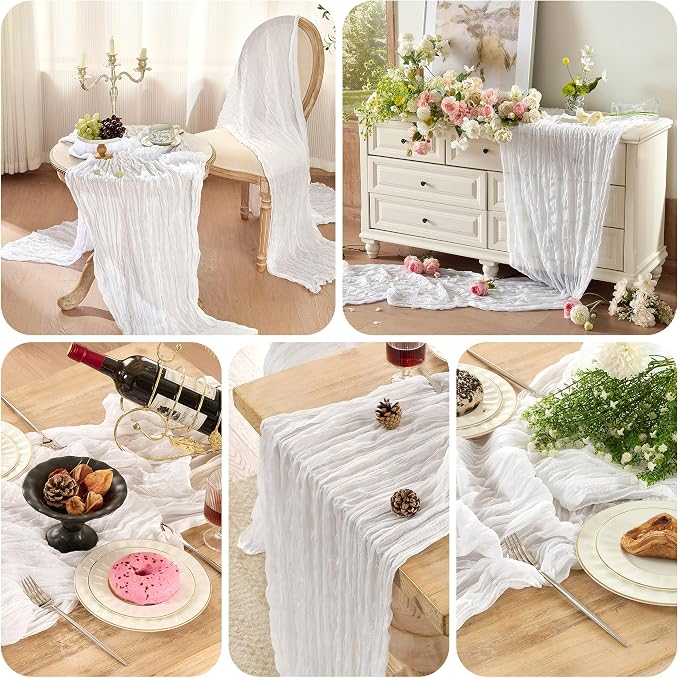 White Cheesecloth Table Runner 120inch Boho Gauze Wedding Decor | 120 Inch - Image 4