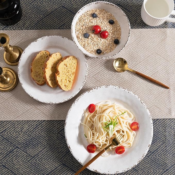 Rustic White Melamine Pasta Bowls, 6 Pack 9.25 inch Serving Bowls, Wide and - Image 6