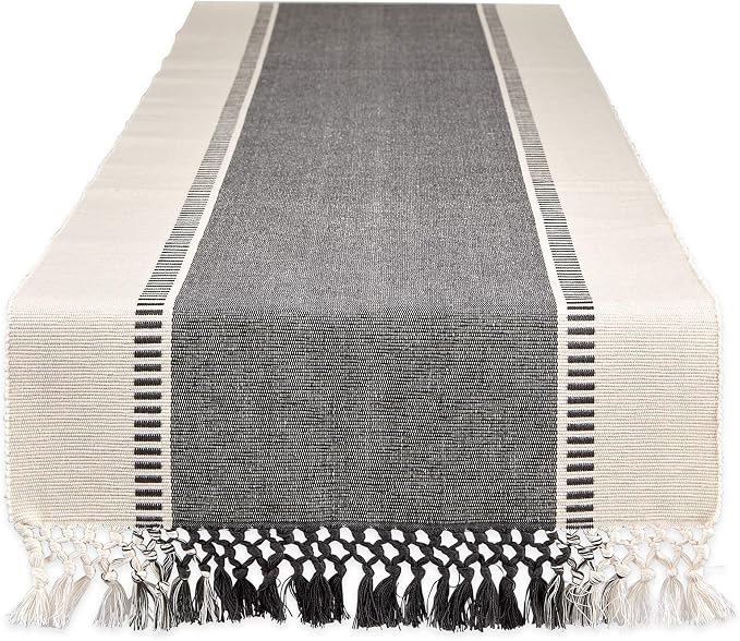 DII Dobby Stripe Table Runner, 13x108 Mineral Gray & Cream Background | Woven by DII