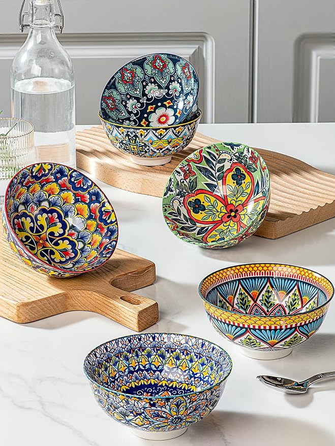 HENXFEN LEAD Boho Ceramic Dessert & Snack Bowls Set of 6, 10 oz | Assorted - Image 5