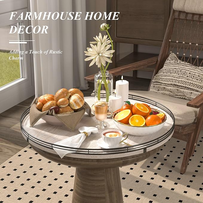 AMH 21-Inch Whitewashed Farmhouse Wooden Lazy Susan Organizer | Smooth rotating - Image 4