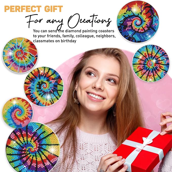 8 pcs Diamond Painting Coasters | Diamond Art Coasters | Tie Dye Diamond Art - Image 6