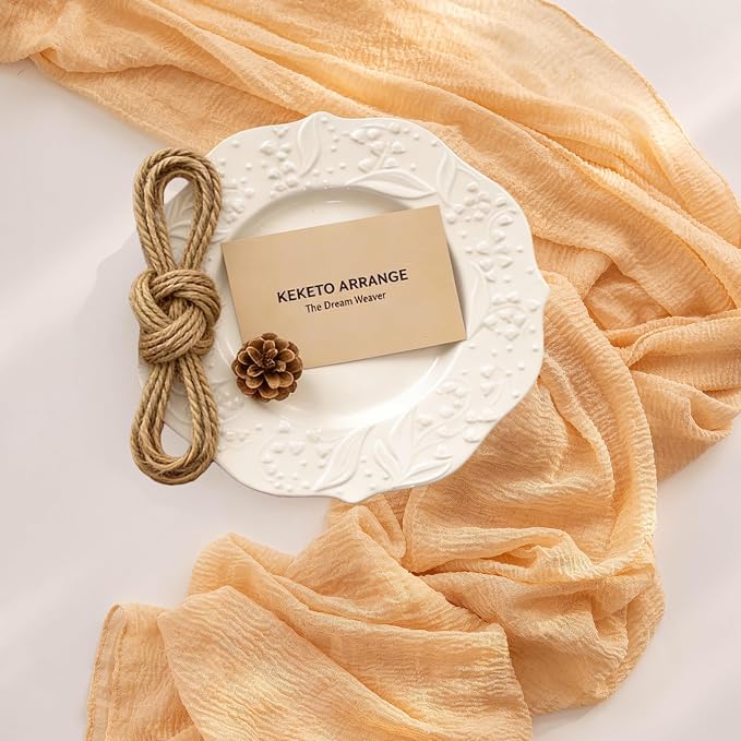 3Pcs Deep Beige Cheesecloth Table Runner 120 Inches - Image 4