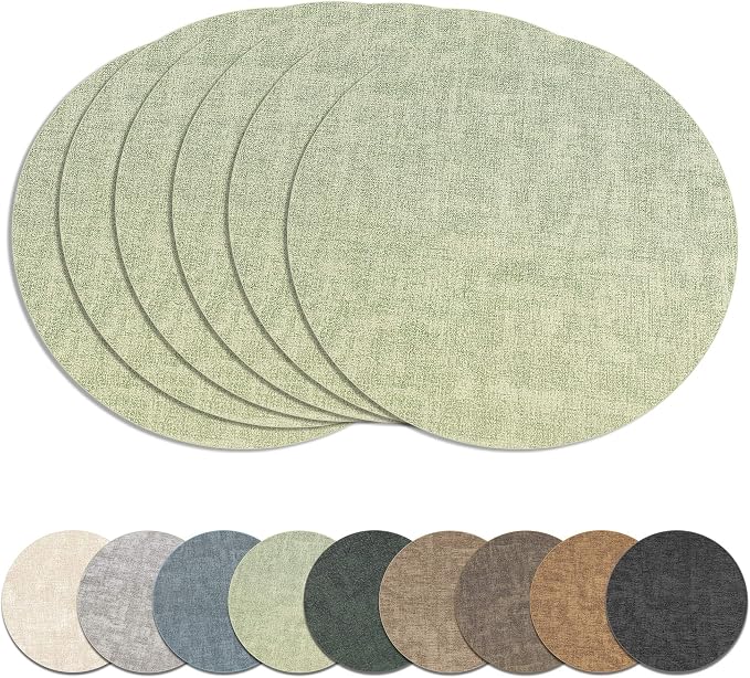 13" Round Placemats Set of 6, Reversible Faux Leather Heat Resistant Table Mats by NCUE
