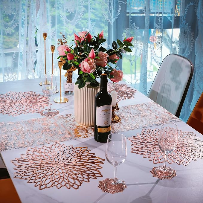 Snowkingdom 6 Pack Rose Gold Placemats Metallic Pressed Vinyl - Image 4