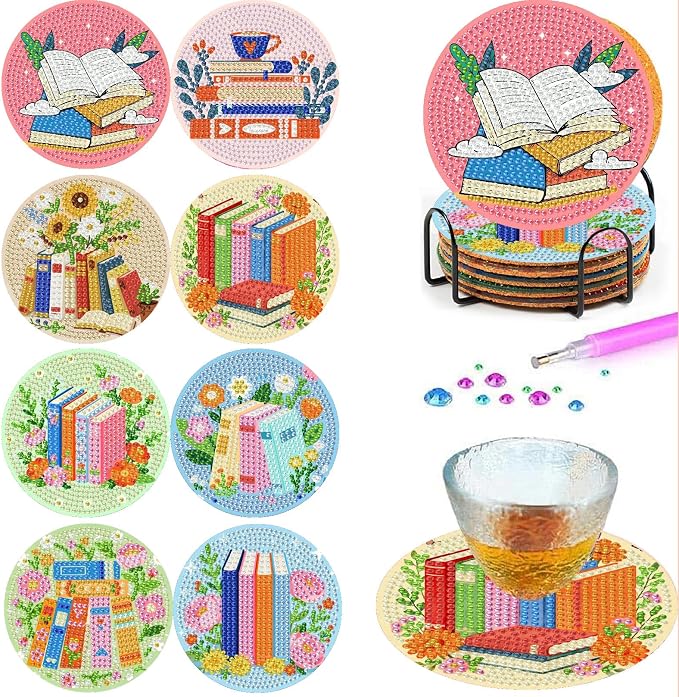 Mrnsiet 8PCS Books Diamond Art Coasters by Mrnsiet