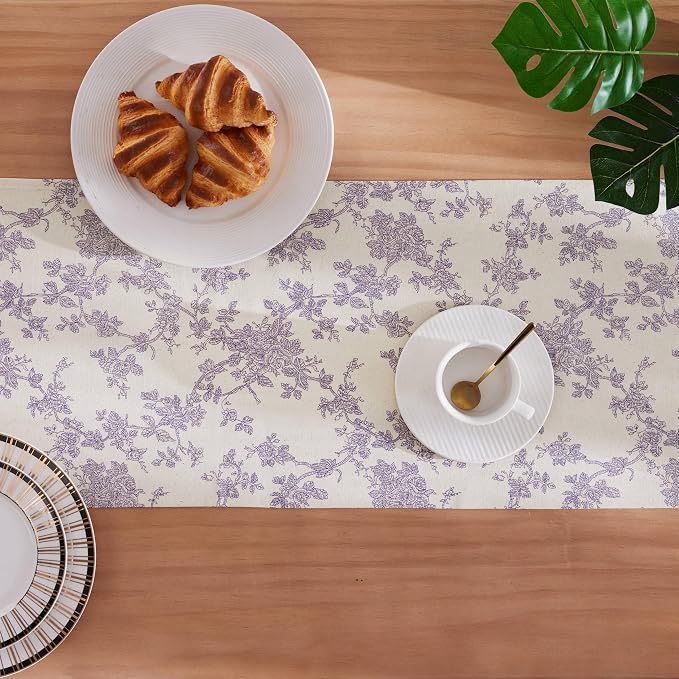 French Pastoral Farmhouse Table Runners, 13x72 Inch Purple | 100% Organic - Image 4