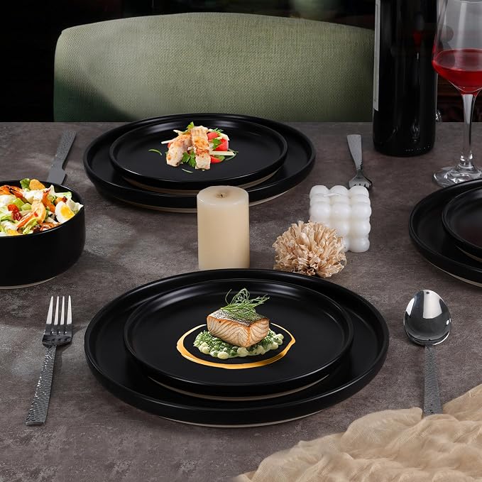 LIANYU Plates and Bowls Sets for 2, 6 Piece Stoneware Dinnerware Set, Porcelain - Image 3