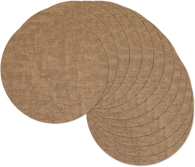 13" Round Placemats Set of 12, Reversible Faux Leather Heat Resistant Table Mats by NCUE
