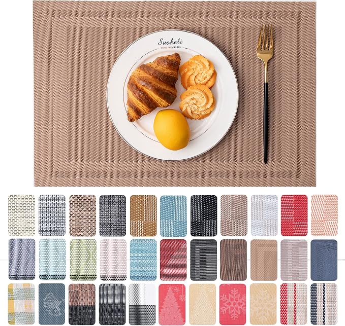 Placemats Set of 6 Washable Indoor | Outdoor Vinyl Place Mats by CADONO