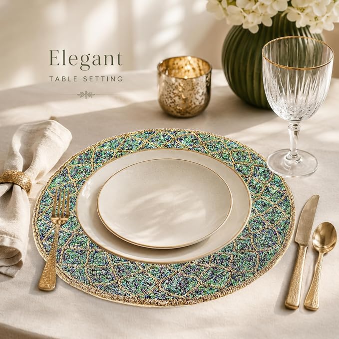 Round Beaded Placemat 13 Inch, Handmade Glass Bead Charger Plate Mat - Image 6