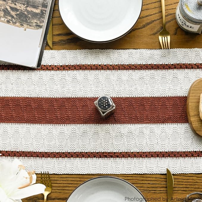 Artoid Mode Caramel Rustic Woven Table Runner 12x48 Inch | Holiday Farmhouse - Image 3