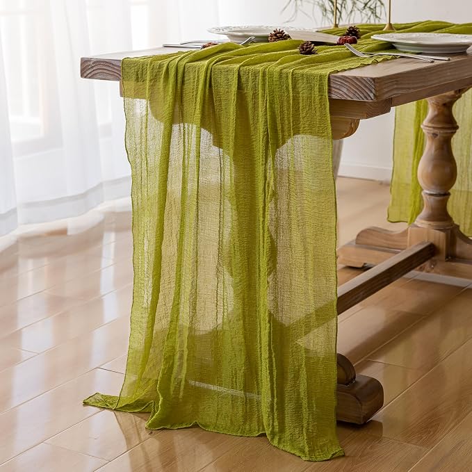 3Pcs Moss Green Cheesecloth Table Runner 120 Inches - Image 3