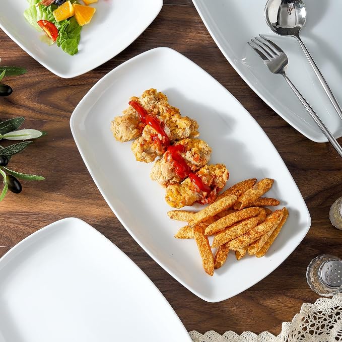 fMBB White Rectangular Plate Set, Ceramic Large Serving Platters, 12 Inch - Image 7