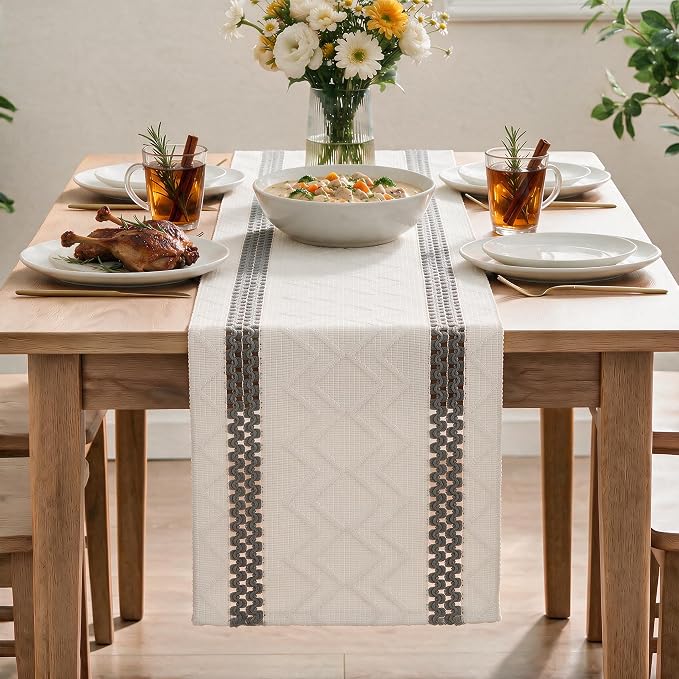 Artoid Mode Dark Grey Stripe Woven Rustic Table Runner 12x72 Inch | Holiday - Image 2