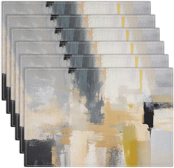 Emvency Farmhouse Placemats Set of 6, Modern Neutral Mustard Minimalist 12x18 by Emvency