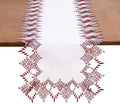 White Dark Red Linen Lace Table Runner 60 inches Dresser Scarf | White Sheer by Raedan