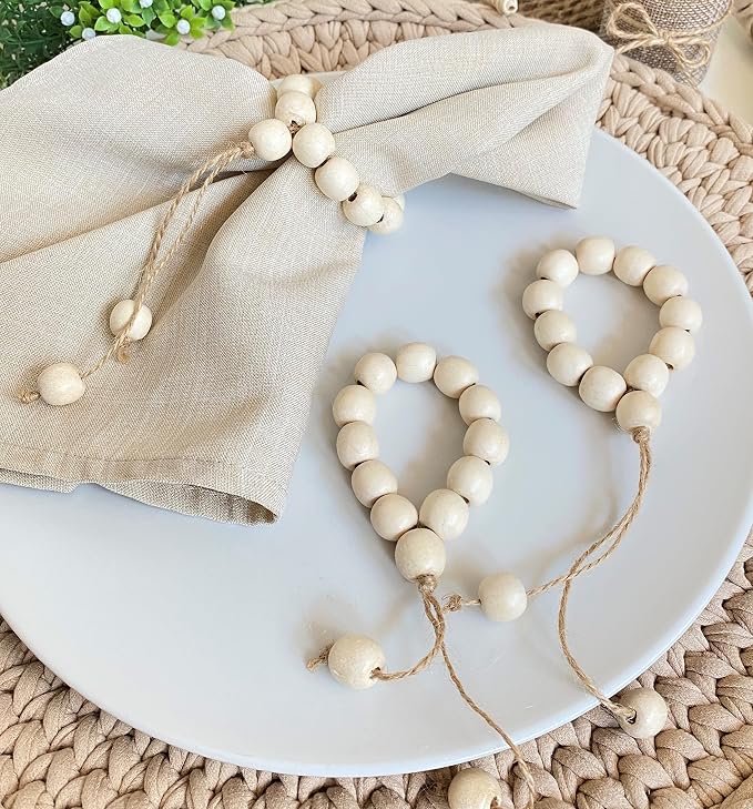 Handmade Napkin Ring with Wood Beads & Jute Twine by LEBEJUA-EXCLUSIVENAPKINRINGSSET