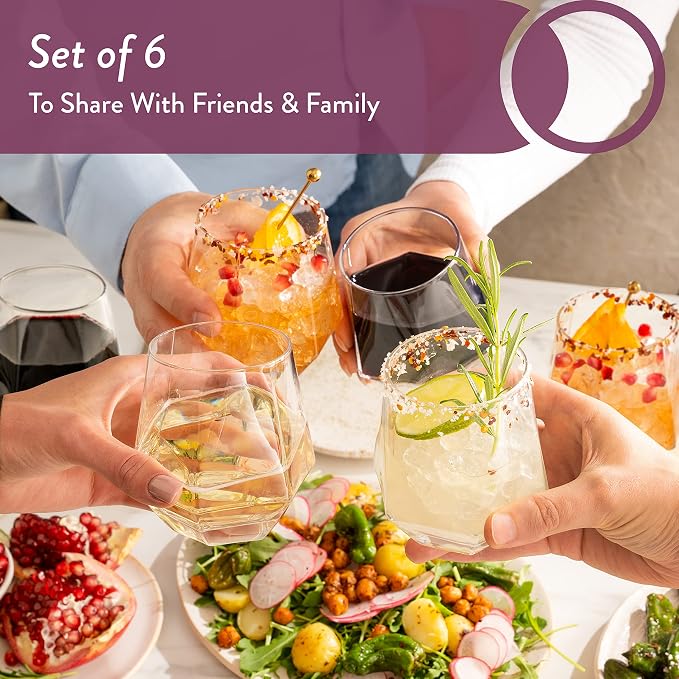 Hexagon Stemless Wine Glasses Set of 6 – Elegant 10.5 oz, Dishwasher Safe - Image 3