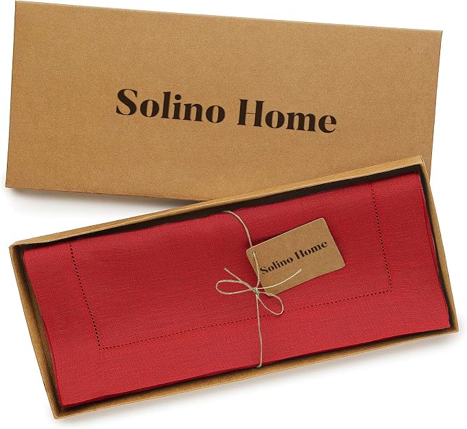 Solino Home 100% Pure Linen Table Runner Red, Classic Hemstitch 14 x 36 in | - Image 6