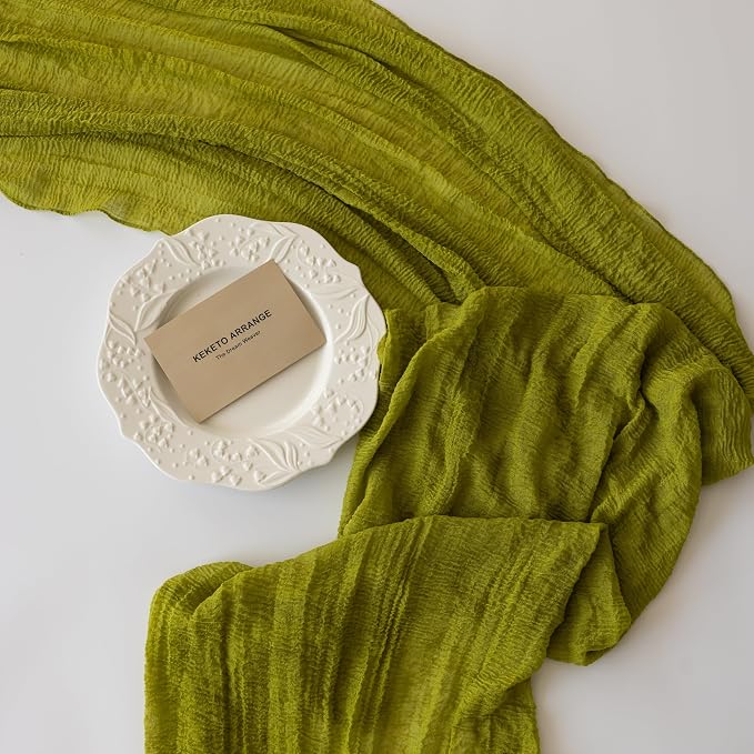 3Pcs Moss Green Cheesecloth Table Runner 120 Inches - Image 5