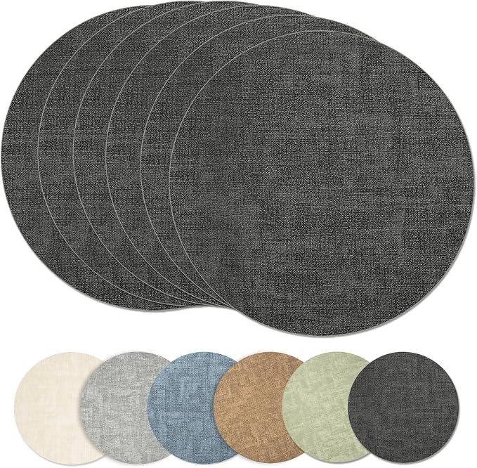 Maxpearl Faux Leather Round Placemats Set of 6, 13.8 inch, Dark Grey | by Maxpearl