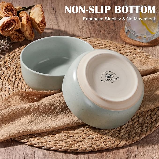 E-far Cereal Bowls Set of 6, 27oz Ceramic Deep Soup Bowls - Image 3