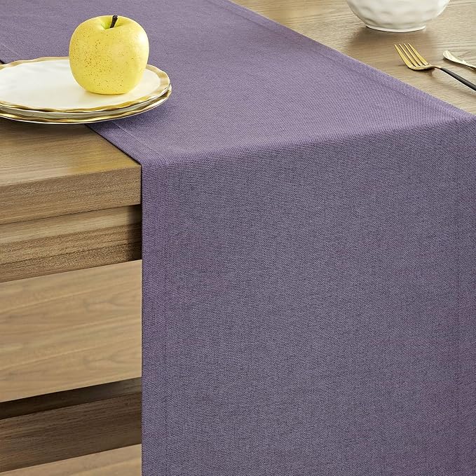 Basic Linen Style Table Runner, 14x72 Inch Purple | Mitered Corner Design - Image 4