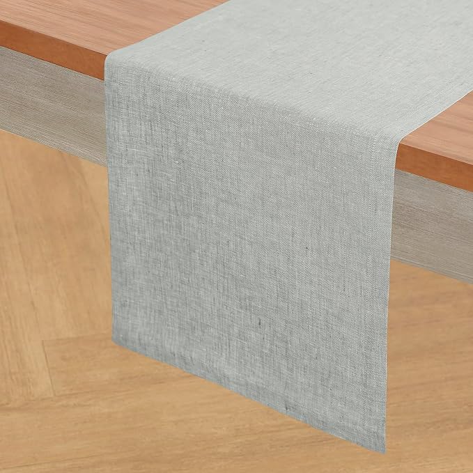 Solino Home 100% Pure Linen Table Runner Chambray Grey, Athena 14 x 108 in | by SolinoHome