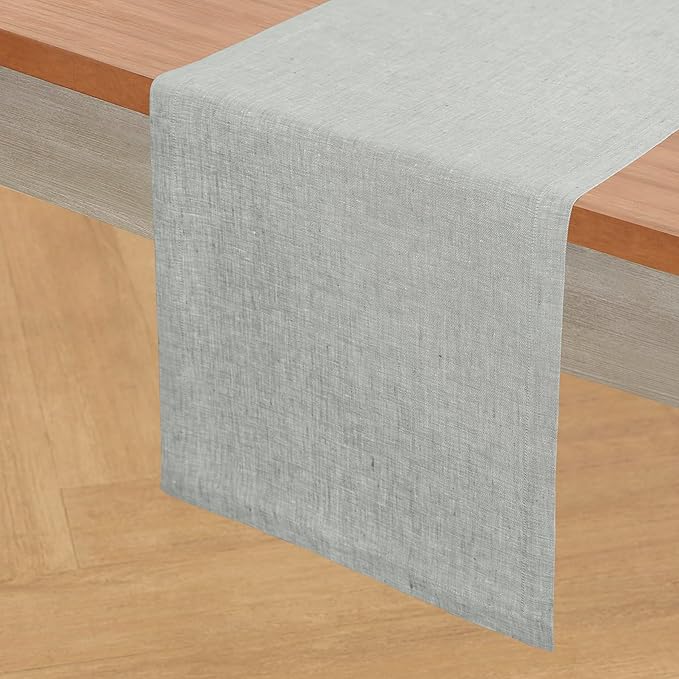 Solino Home 100% Pure Linen Table Runner Chambray Grey, Athena 14 x 90 in | by SolinoHome
