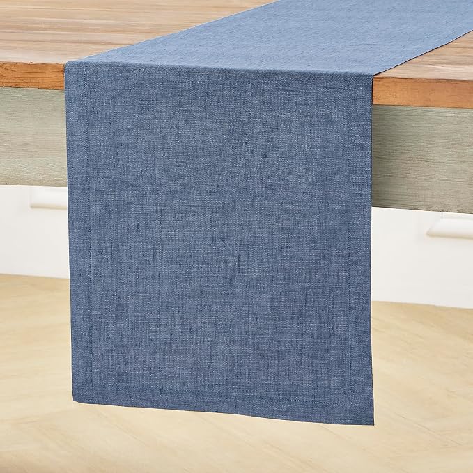Solino Home 100% Pure Linen Table Runner Blue Denim, Athena 14 x 132 in | Table by SolinoHome
