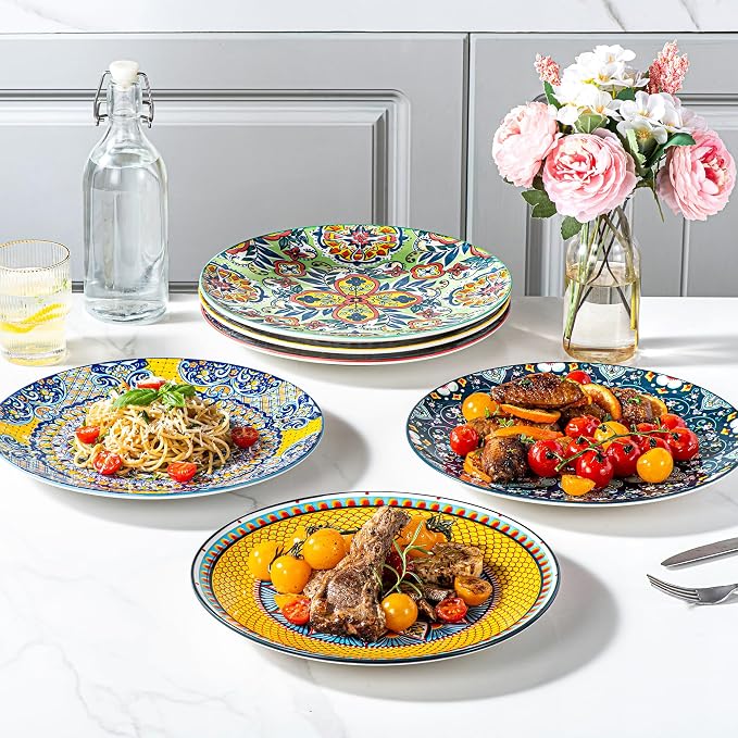 HENXFEN LEAD Boho Ceramic Dinner Plates Set of 6, 10.5 Inch | Assorted Patterns - Image 8