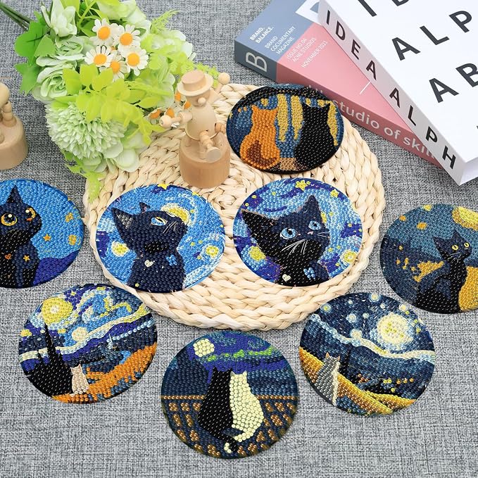 Ekuxom 8 Pcs Cat Diamond Art Coasters Kits - Image 5