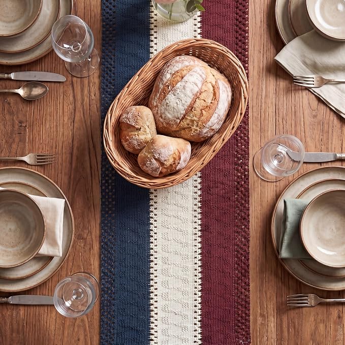 Artoid Mode Blue Beige Red Farmhouse Rustic Table Runner 12x120 Inch | Holiday - Image 2