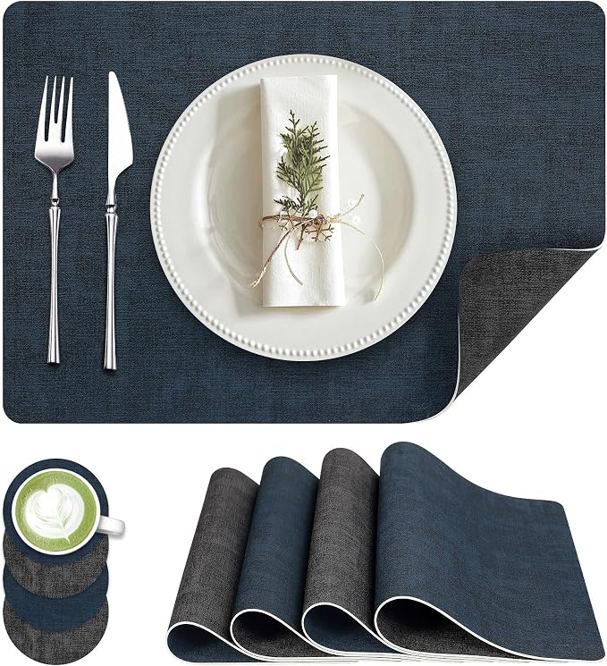 Fyvva Placemats Set of 4 Wipeable Reversible Faux Leather by Fyvva