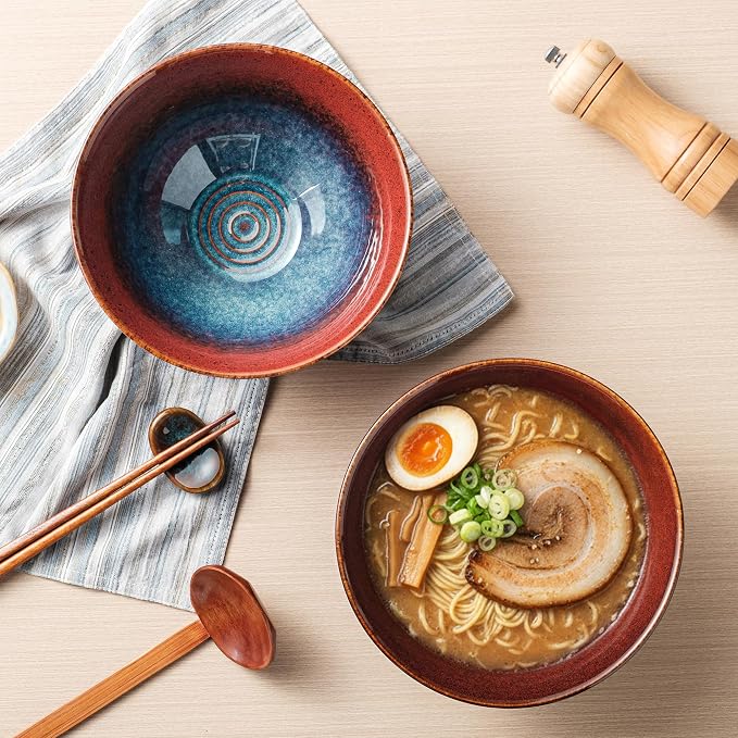 8 Inch Ceramic Ramen Bowl Set of 2, 40oz Japanese Bowls - Image 2